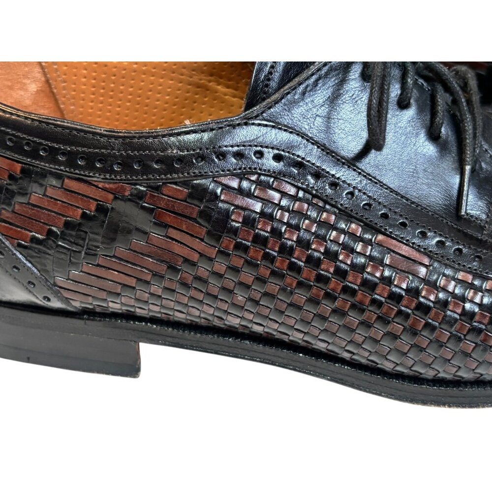Peter Huber Italian Leather Oxford Shoes Black  Brown Woven Cap Toe Men Size 7.5 - Picture 7 of 14